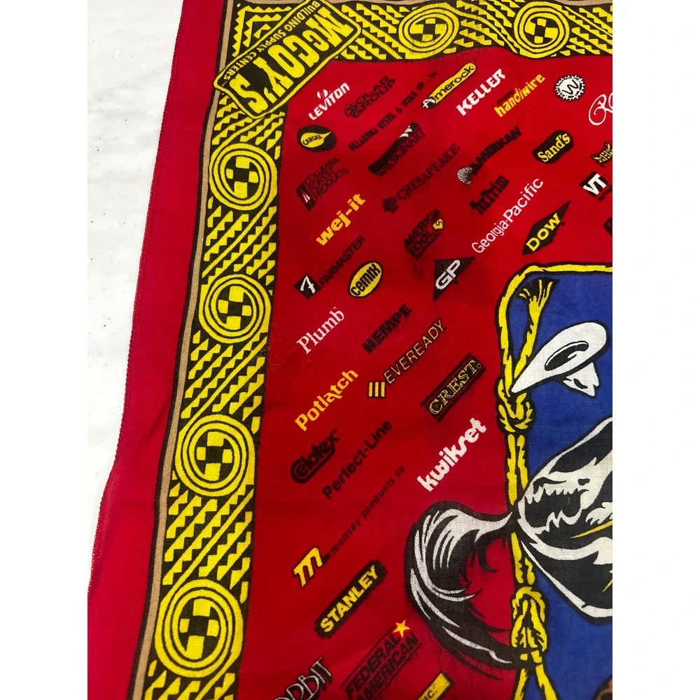 Vintage McCoy's Building Supply Western Cowboy Bronco Logo Bandana Red 21x21